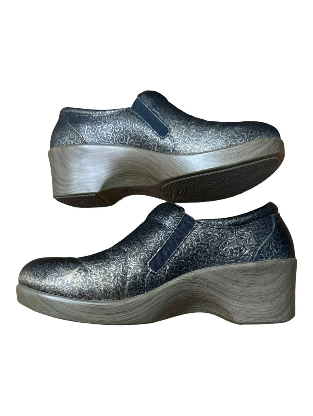 Alegria Eryn Bronze Leather Swirl Heeled Clogs Shoes Women’s Size 7.5 EU 38